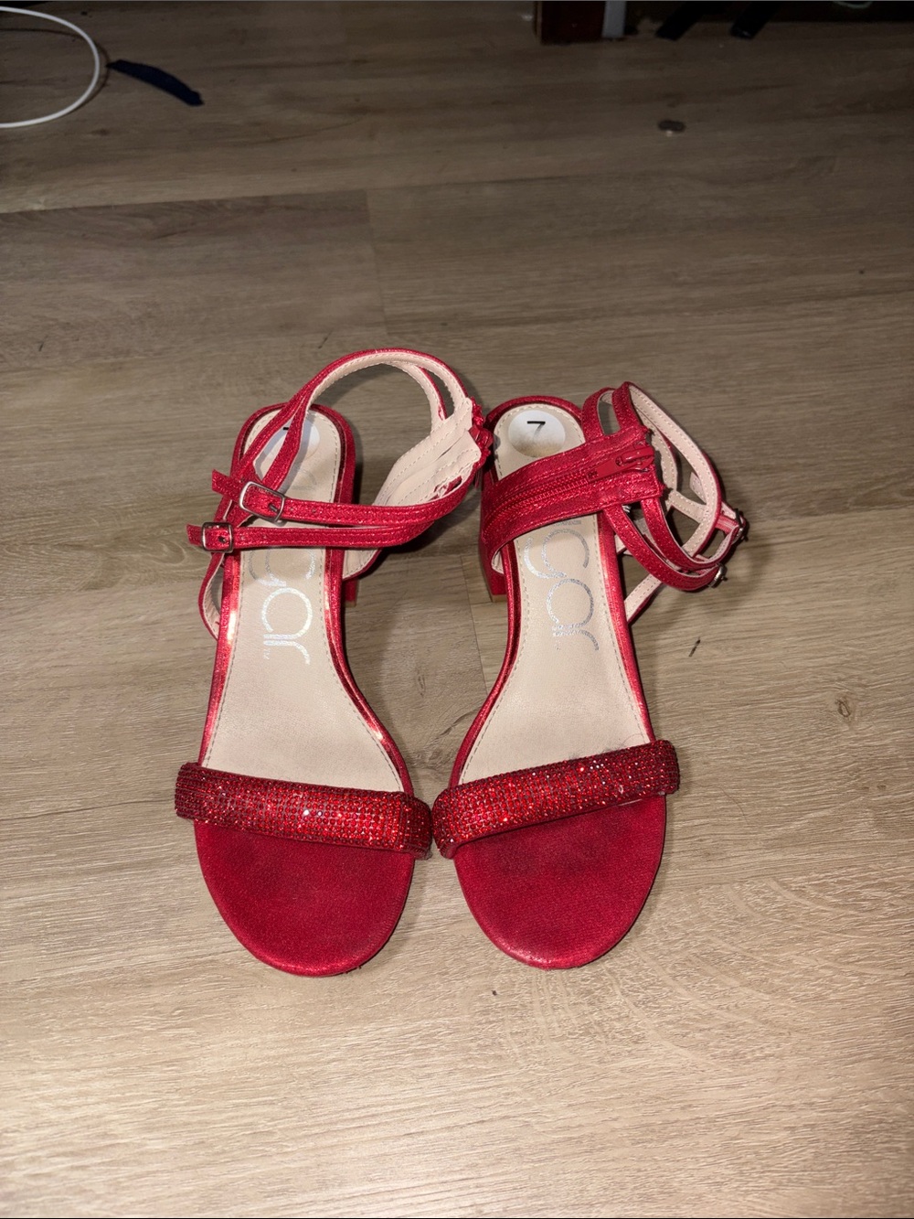 Red Women’s Ankle-Strap Sandals with Glitter Toe Band
